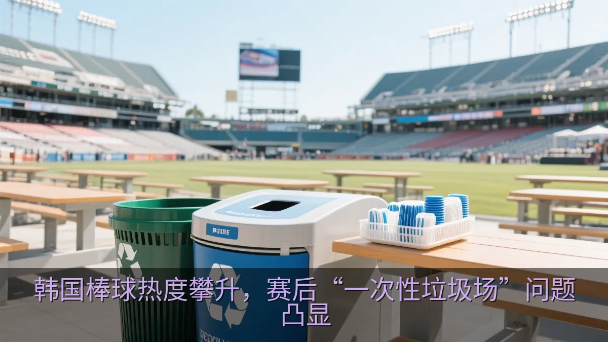 体育场餐饮区的分类回收桶与可重复使用餐具回收台