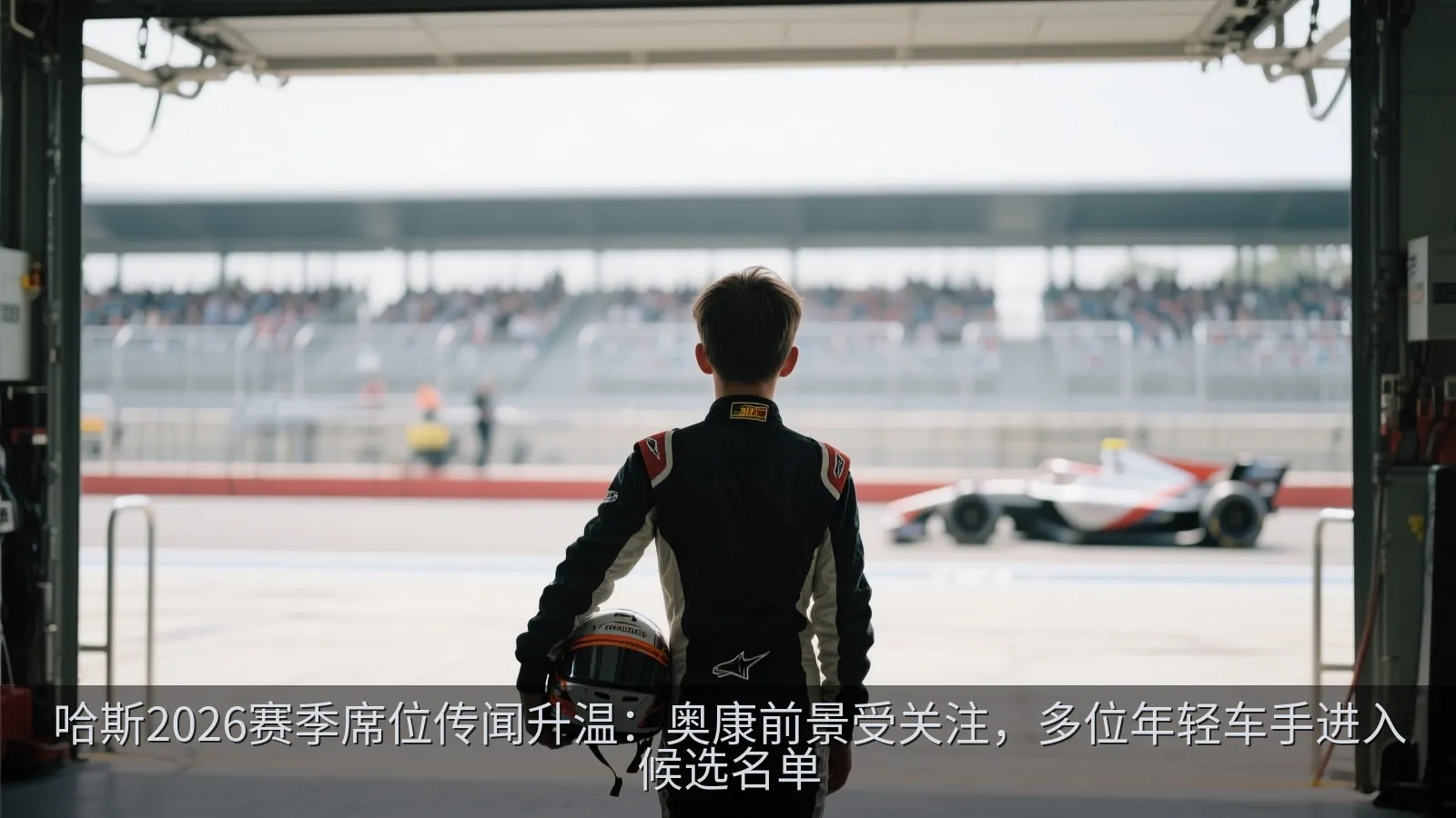 年轻赛车手在赛道边整理比赛装备